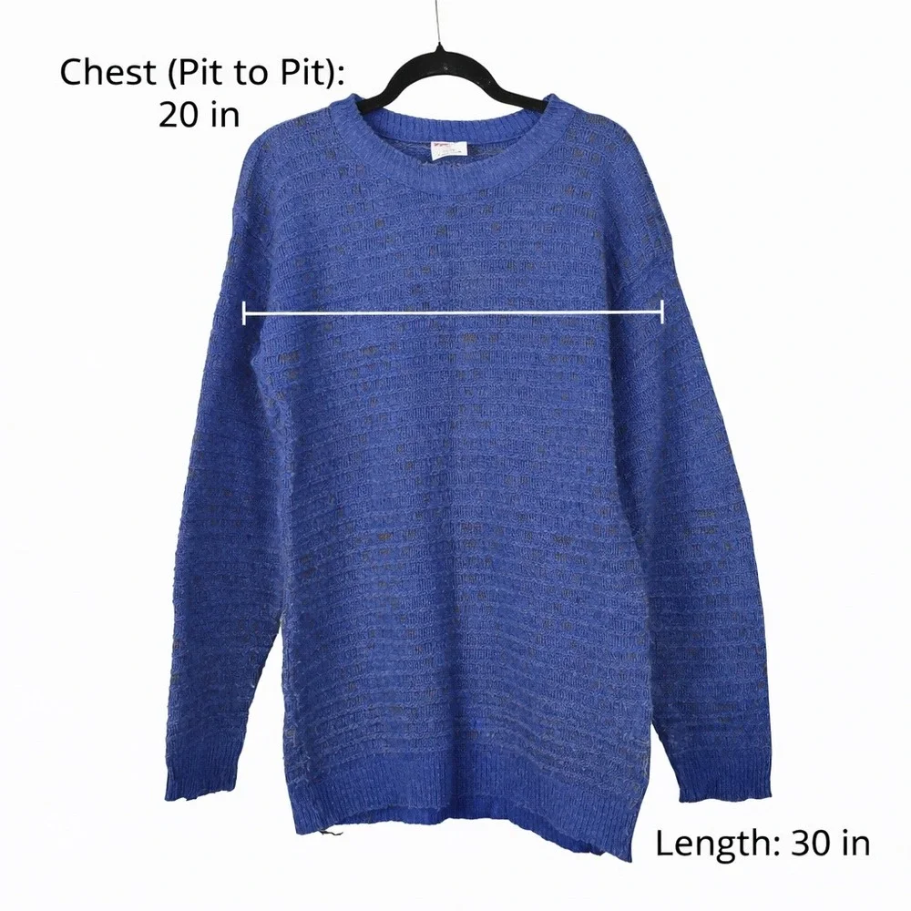 Vintage Forum Made in Italy Blue Wool Blend Geometric Textured Sweater Mens S